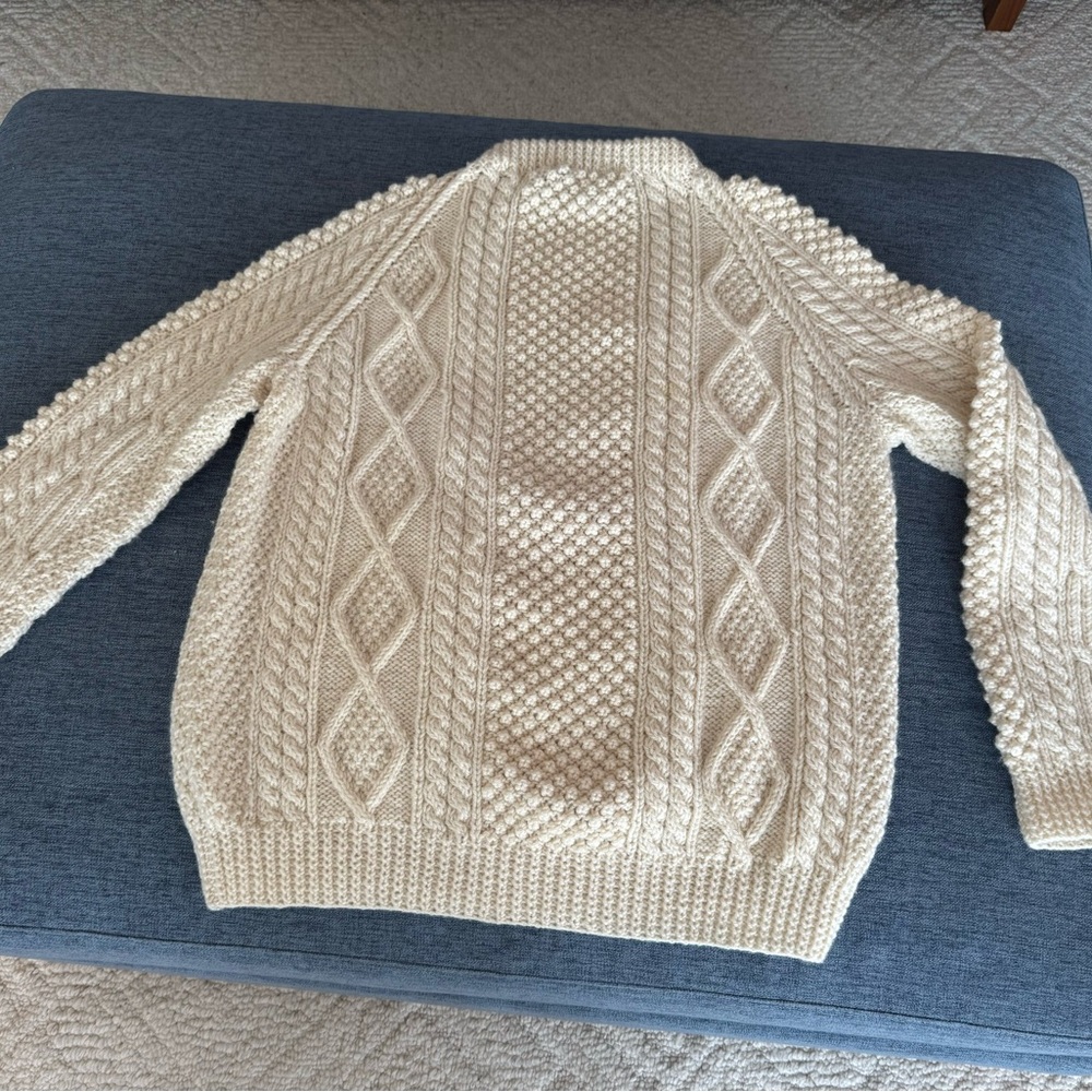 Irish Aran Handknit Wool Ivory Sweater for Men - Picture 3 of 11